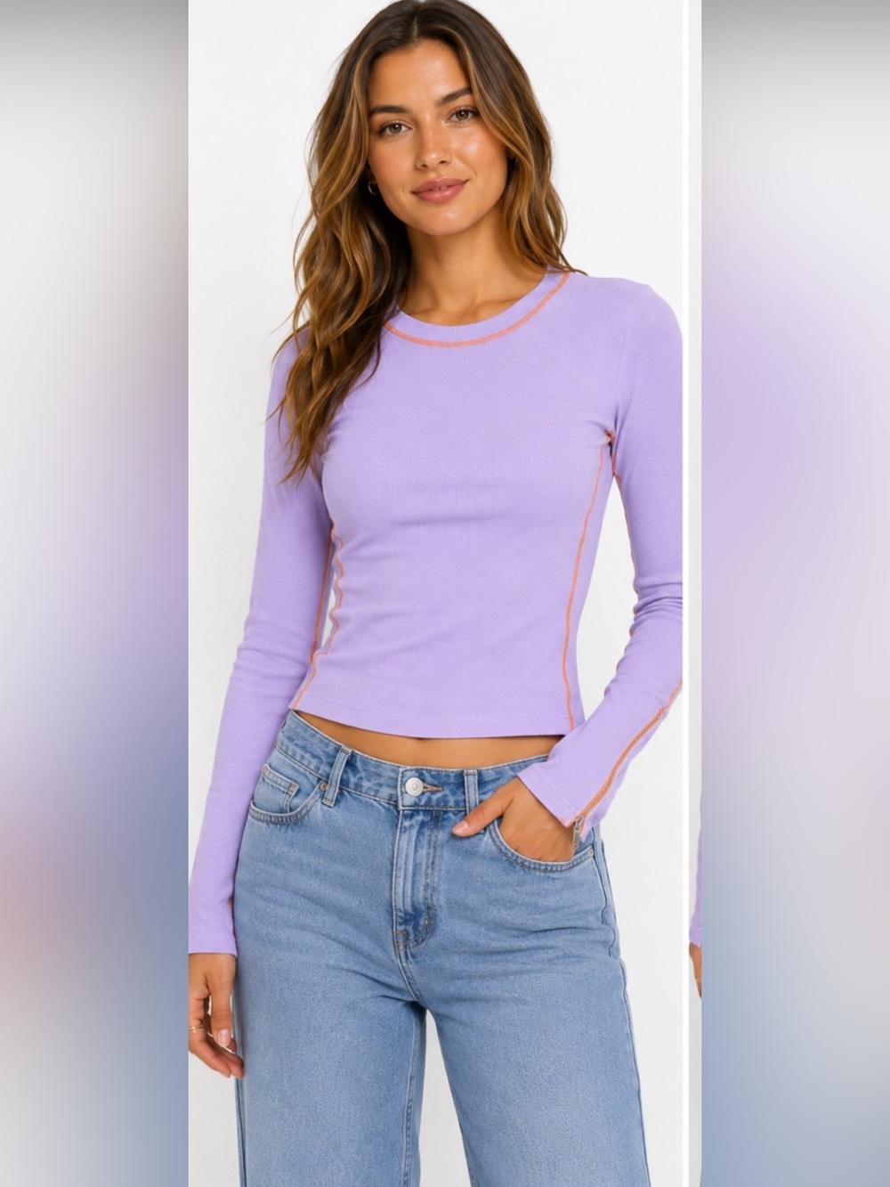 NWT OQQ Ribbed Long Sleeve Top Size L | Purple Athletic Top Zip Sleeve Detail